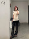 BASERANGE ruffled ribbed cotton T-shirt BAS-TTO3-RB-SU24-KANO PINK TTO3-RB-000